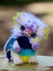 Dragon baby Faya furry dragon, furry dragon, big eyes, purple eyes, fur doll, fur sculpture, fantasy creature toy, drago