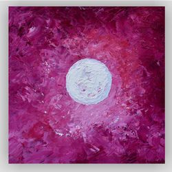 Night Sky Painting Full Moon Artwork Original Art 6 by 6 in Moonlit Night Painting Small artwork Purple Home Decor