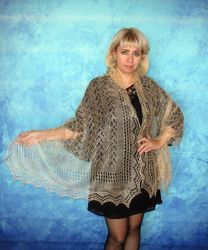 Hand knit beige scarf,Warm Russian Orenburg shawl,Wool wrap,Goat down stole,Bridal cover up,Wedding cape,Lace kerchief