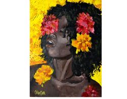 African American Painting Black Original Art Woman Portrait Oil Painting African Queen 11" by 14"