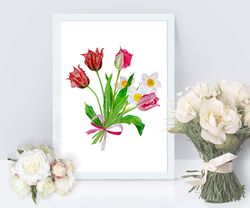 Poster Bouquet with Tulips and Narcissuses Flowers for gift
