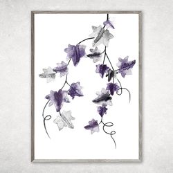 Watercolor Vines Print, Watercolor painting poster, Modern Purple Watercolor Botanical Art