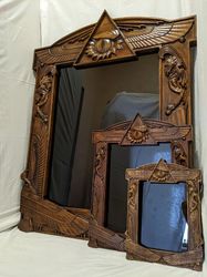 Gothic mirror Wall decoration mirror with black glass in carving wooden frame