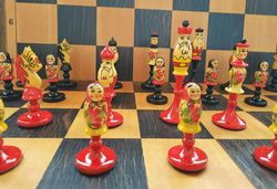 Russian kids chess pieces Matryoshkas - vintage hand painted chessmen set for children