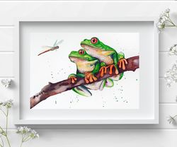 Green Tree Frog 7.5x10.6 inch Watercolor original home decor aquarelle painting by Anne Gorywine