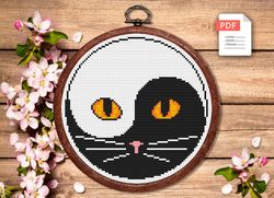 Yin and Yang Cat Cross Stitch Pattern, Cat Cross Stitch Pattern, Embroidery Yin and Yang, Animal Cross Stitch Pattern