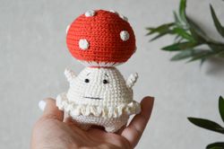 Amigurumi doll mushroom toy, crochet fly agaric handmade gift