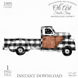 Truck Clipart. Buffalo Plaid. Hand Drawn Graphics, Instant Download. Digital Download. OliArtStudioShoB