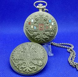 Vintage Soviet Pocket Watch. Two-headed eagle. Antique watch USSR
