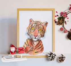 Poster for Interior, Pensive Tiger, Watercolor Animals