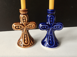 Set of Two (2) Ceramic Stoneware Candlestick Candleholders | Design Cross | Made in Russia