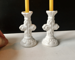Set of Two (2) White Ceramic Stoneware Candlestick Candleholders | Made in Russia