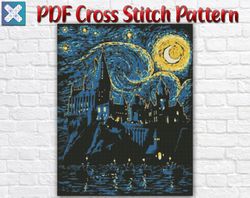 Hogwarts Cross Stitch Pattern / Harry Potter Cross Stitch Pattern / Starry Night PDF Cross Stitch Chart / Printable PDF