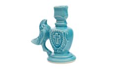 Ceramic Candlestick  with Dove - Cross Design relief Ceramic Candlestick | Height: 7.5 cm (3 inches) | Made in Russia