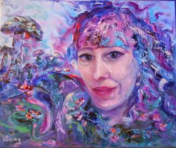 Original Oil Painting On Canvas Girl in Wonderland Love Artist Svinar Oksana