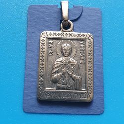 Holy Martyr Anatolius of Nicomedia Christian icon pendant necklace plated with silver free shipping from Orthodox store