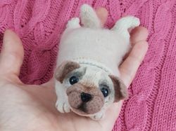 Miniature pug puppy realistic toy for doll house, pug mini car keychain, miniature souvenir dog