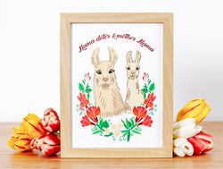 Poster for Child Room, Llama with Baby, Funny Animal