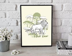 Poster for Child Room, Lion with Trees, Funny Animal