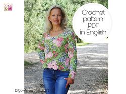 Pullover with roses - Irish crochet pattern , crochet pattern , crochet  blouse pattern , crochet flower pattern