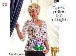 Pullover with orchids - Irish lace crochet pattern