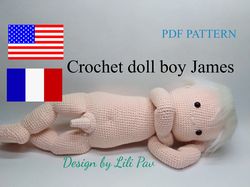 crochet body boy amigurumi James, pdf, download, dolls body, doll boy, digital products, English, France, doll patterns