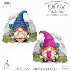 Hiking Gnome Clip Art. Camping. Cute Characters, Hand Drawn graphics. Digital Download. OliArtStudioShop