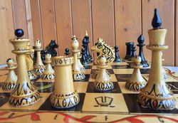 Russian chess set Queens Gambit - vintage new hand painted wooden chess USSR