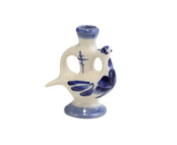 Ceramic Candlestick  with Dove - Cross Design with cobalt painting | Height: 6.0 cm (2,4 inches) | Made in Russia