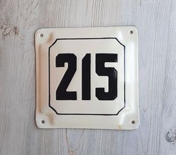House address number plate 215 - vintage Russian old enamel metal number sign
