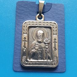 St Mitrophan of Voronezh Orthodox icon pendant plated with silver free shipping