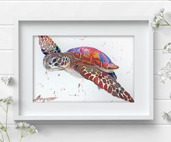 Sea turtle original watercolor painting 5x7 inch wall decor by Anne Gorywine