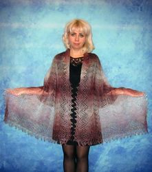 Hand knit red-brown scarf, Warm Russian Orenburg shawl, Wool wrap, Goat down stole, Cover up, Kerchief, Headscarf, Cape