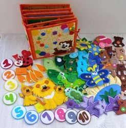 Counting from 1- 10,Educational rainbow book, Toddler busy book, Montessori activity toy, Felt Board sets, Quiet Book