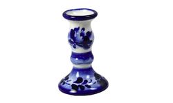 Ceramic Candlestick  Russian Folk Style Gzehl | Handmade Cobalt painting | Height: 5.5 cm (2 inches) | Made in Russia