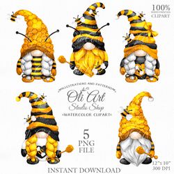 Bee Gnome Clip Art. Cute Characters, Hand Drawn graphics. Digital Download. OliArtStudioShop