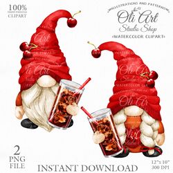 Cola and Gnome Clip Art. Drinking Gnome. Cute Characters, Hand Drawn graphics. Digital Download. OliArtStudioShop