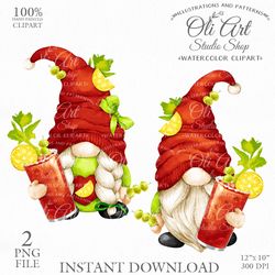 Bloody Mary and Gnome Clip Art. Drinking Gnome. Cute Characters, Hand Drawn graphics. Digital Download. OliArtStudioShop
