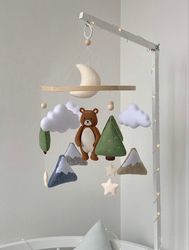 Baby mobile forest, Woodland baby mobile, Baby mobile bear, Mobile mountain forest, Nature nursery, Forest Nursery Decor
