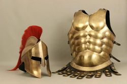 Handmade Muscle Jacket With Armour tassets Spartan Helmet, Halloween Medieval Greek Costumes, 300 Warrior king Leonidas