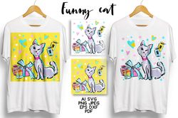 Funny Fashion Cats / Sublimation Illustration / Clipart / Poster / Digital / SVG