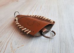 Soviet vintage key holder - brown leather keychain handbag small