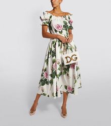 AUTH Dolce & Gabbana tropical roses printed cotton maxi dress 40IT