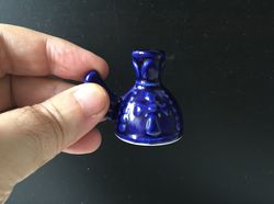 ceramic candle holder - bottle blue with a handle | height: 4.5 cm (1,8 inches) | made in russia