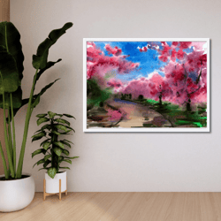 Blooming Garden Landscape Scenery Wall Art Printable instant Download DIY Print Abstract Floral Bedroom Decor Watercolor