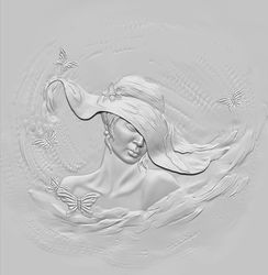 3D Model STL file bas-relief Girl in a hat for CNC Router