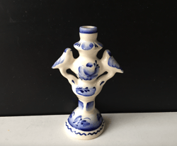 Ceramic candle holder - Two White and blue Holy Doves | Height: 11.0 cm (4,3 inches) | Made in Russia