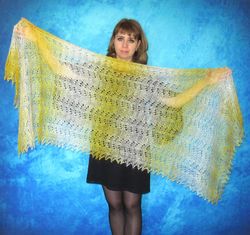 Hand knit yellow scarf, Warm Russian Orenburg shawl, Wool wrap, Goat down stole, Cover up, Kerchief, Headscarf, Cape