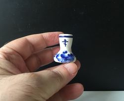 ceramic candle holder - white and blue cup | height: 4.0 cm (1,6 inches) | made in russia