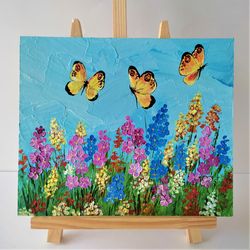 Butterfly Painting Yellow Butterfly Art Painting Impasto Painting Insect Wall Art Flowers Framed Painting Wall decor